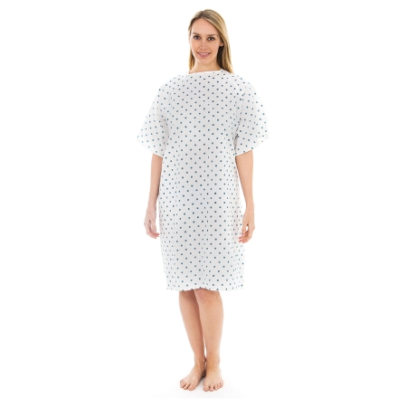 Picture of Patient Exam Gown One Size Fits Most White / Blue Print Reusable100712