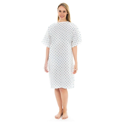 Picture of Patient Exam Gown One Size Fits Most White / Blue Print Reusable100712