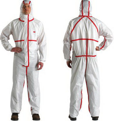 Picture of Coverall with Hood 3M™ 4X-Large White / Red Disposable NonSterile4565-BLK-4XL