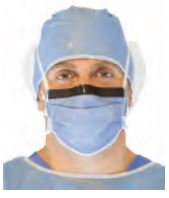Picture of Surgical Mask with Eye Shield PremierPro™ Anti-fog Foam Pleated Tie Closure One Size Fits Most Light Blue NonSterile ASTM Level 32481