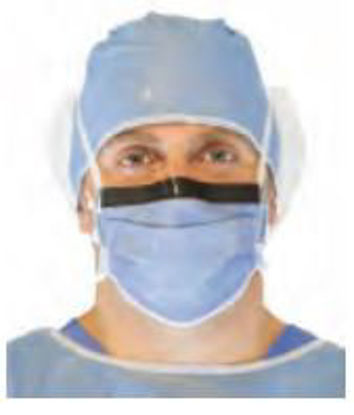 Picture of Surgical Mask with Eye Shield PremierPro™ Anti-fog Foam Pleated Tie Closure One Size Fits Most Light Blue NonSterile ASTM Level 32481