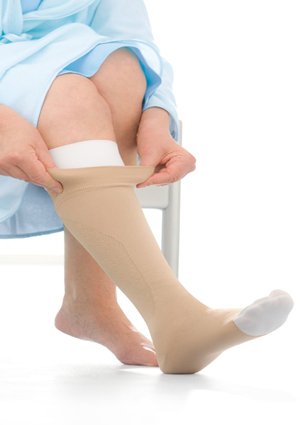 Picture of Compression Stocking with Liner JOBST® UlcerCARE ™ Knee High 4X-Large Beige Closed Toe114507