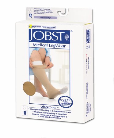 Picture of Compression Stocking with Liner JOBST® UlcerCARE ™ Knee High Large Beige Closed Toe114481