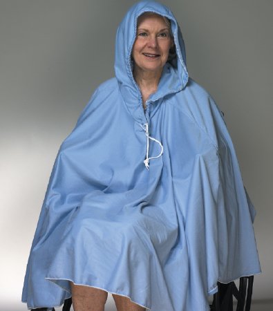 Picture of Shower Poncho with Hood Blue One Size Fits Most Over-the-Head Drawstring Closure Unisex909150