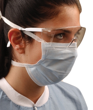 Picture of Surgical Mask Crosstex® Pleated Tie Closure One Size Fits Most Blue NonSterile ASTM Level 2GCS