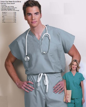 Picture of Scrub Shirt X-Large Ceil Blue 1 Pocket Short Cap Sleeve Unisex6792-XL