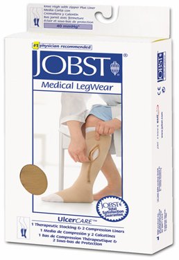 Picture of Zippered Compression Stocking and Liner JOBST® UlcerCARE ™ Knee High / Right Large Beige Closed Toe114522