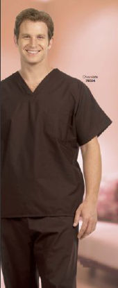 Picture of Scrub Shirt Large Chocolate 1 Pocket Extra Long Cap Sleeve Unisex78004-L