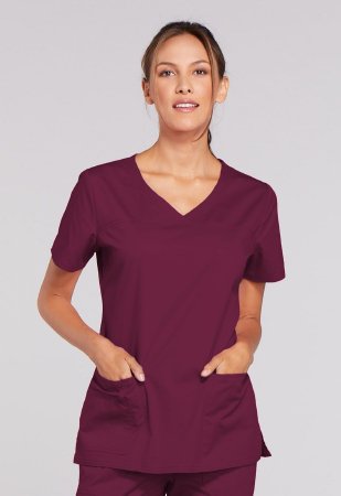 Picture of Scrub Shirt Cherokee Small Wine 3 Pockets Short Sleeve Female4727-SM