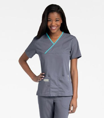 Picture of Scrub Shirt Urbane Performance X-Large Steel Gray / Aqua 2 Pockets Short Sleeve Female9534STAQPXL