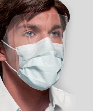 Picture of Procedure Mask with Eye Shield Isofluid FogFree™ Anti-fog Strip Pleated Earloops One Size Fits Most Blue NonSterile ASTM Level 1GCIPWB