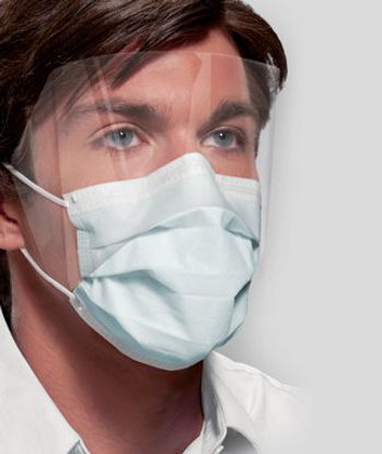 Picture of Procedure Mask with Eye Shield Isofluid FogFree™ Anti-fog Strip Pleated Earloops One Size Fits Most Blue NonSterile ASTM Level 1GCIPWB