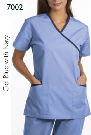 Picture of Scrub Shirt Small Ceil Blue / Navy 2 Pockets Short Set-In Sleeve Female7002-S