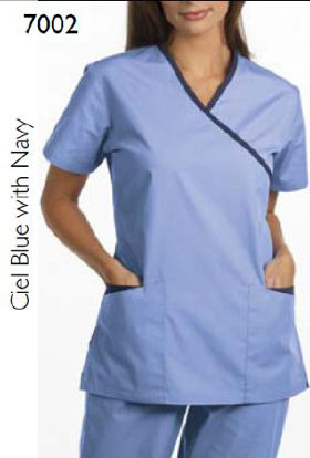 Picture of Scrub Shirt Small Ceil Blue / Navy 2 Pockets Short Set-In Sleeve Female7002-S