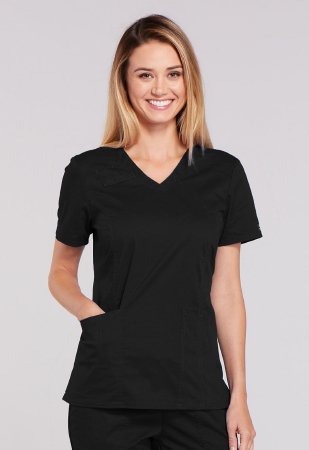 Picture of Scrub Shirt Cherokee X-Small Black 3 Pockets Short Sleeve Female4710-XS