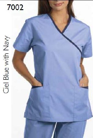 Picture of Scrub Shirt Large Navy / Ceil Blue 2 Pockets Short Set-In Sleeve Female7002-L