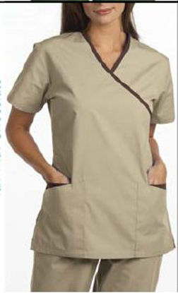 Picture of Scrub Shirt Medium Tan / Chocolate 2 Pockets Short Set-In Sleeve Female7007 M