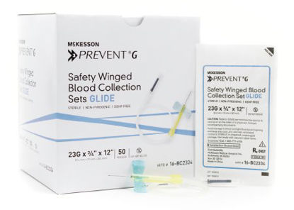 Picture of McKesson Prevent® G Blood Collection Set 23 Gauge 3/4 Inch Needle Length Safety Needle 12 Inch Tubing Sterile16-BC2334