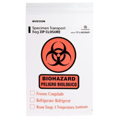 Picture of Specimen Transport Bag with Document Pouch McKesson 6 X 9 Inch LDPE Zip Closure Biohazard Symbol / Storage Instructions NonSterile79-LAB20609