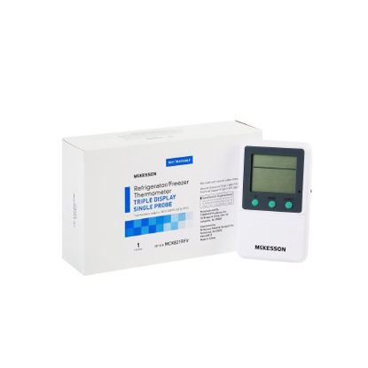 Picture of Digital Refrigerator / Freezer Thermometer with Alarm McKesson Fahrenheit / Celsius -58° to +158°F (-50° to +70°C) Glycol Bottle Probe Multiple Mounting Options Battery OperatedMCK821RFV