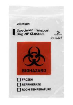 Picture of Specimen Transport Bag McKesson 6 X 9 Inch Polyethylene Zip Closure Biohazard Symbol / Storage Instructions NonSterile4529