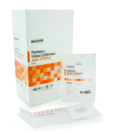 Picture of Pediatric Urine Collection Bag McKesson Polypropylene 200 mL (7 oz.) Adhesive Closure Unprinted NonSterile4822
