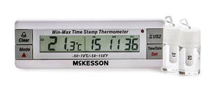 Picture of Digital Refrigerator / Freezer Thermometer with Alarm McKesson Fahrenheit / Celsius -58° to +158°F (-50° to +70°C) Desk / Wall / Door Mount Battery OperatedMCK8100MATB