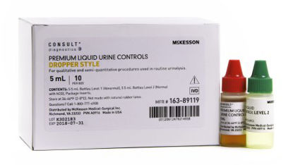 Picture of Urine Chemistry Urinalysis Control McKesson Consult™ Analyte Testing Positive Level / Negative Level 5 Level 1 (Abnormal) 5 mL Bottles, 5 Level 2 (Normal with hCG) 5 mL Bottles163-89119