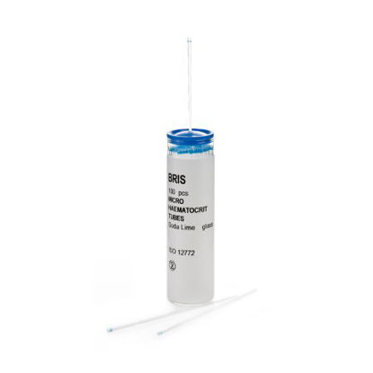 Picture of McKesson Capillary Blood Collection Tube Micro-hematocrit Plain 1.1 X 75 mm 75 µL Blue Stripe Without Closure Glass Tube177-51602