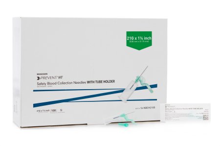 Picture of McKesson Prevent® HT Blood Collection Needle with Holder 21 Gauge 1-1/4 Inch Needle Length Safety Needle Without Tubing Sterile16-NBCH21GS