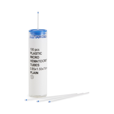 Picture of McKesson Capillary Blood Collection Tube Micro-hematocrit Plain 75 mm Length 40 µL Blue Stripe Without Closure Plastic Tube554