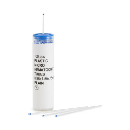 Picture of McKesson Capillary Blood Collection Tube Micro-hematocrit Plain 75 mm Length 40 µL Blue Stripe Without Closure Plastic Tube554
