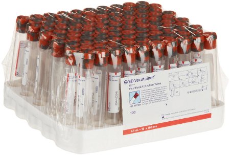 Picture of BD Vacutainer® SST™ Venous Blood Collection Tube Serum Tube Clot Activator / Separator Gel Additive 16 X 100 mm 8.5 mL Red / Gray Mottled Conventional Closure Plastic Tube367988