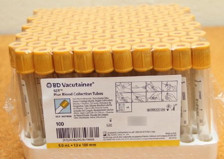 Picture of BD Vacutainer® Plus Venous Blood Collection Tube Serum Tube Clot Activator / Separator Gel Additive 13 X 100 mm 5 mL Gold BD Hemogard™ Closure Plastic Tube367986