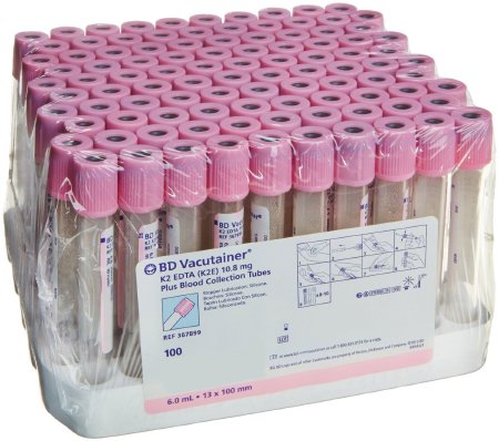 Picture of BD Vacutainer® Venous Blood Collection Tube Whole Blood Tube K2 EDTA Additive 13 X 100 mm 6 mL Pink BD Hemogard™ Closure Plastic Tube367899