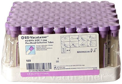 Picture of BD Vacutainer® Venous Blood Collection Tube Whole Blood Tube K2 EDTA Additive 13 X 75 mm 4 mL Lavender BD Hemogard™ Closure Plastic Tube367862