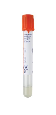 Picture of BD Vacutainer® Venous Blood Collection Tube Serum Tube Clot Activator Additive 13 X 100 mm 5 mL Orange BD Hemogard™ Closure Polyethylene Terephthalate (PET) Tube368774