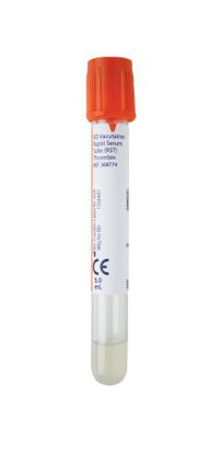 Picture of BD Vacutainer® Venous Blood Collection Tube Serum Tube Clot Activator Additive 13 X 100 mm 5 mL Orange BD Hemogard™ Closure Polyethylene Terephthalate (PET) Tube368774