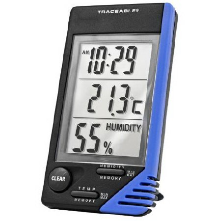 Picture of Digital Thermometer / Hygrometer Traceable® Fahrenheit / Celsius 32° to 122°F (0° to 50°C) Internal Sensor Flip-out Stand / Wall Mount Battery Operated90080-06