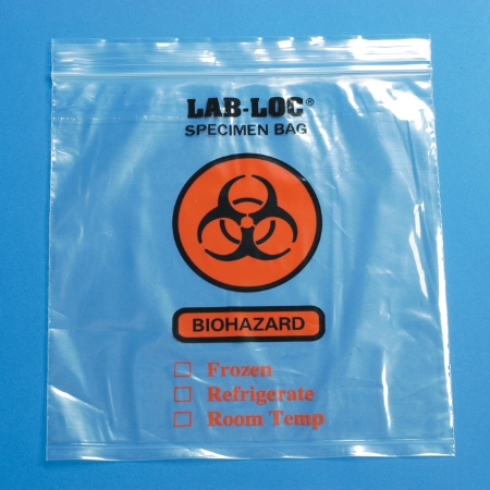 Picture of Specimen Transport Bag with Document Pouch Lab-Loc® 8 X 10 Inch LDPE Zip Closure Biohazard Symbol / Storage Instructions NonSterileLAB20810