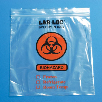 Picture of Specimen Transport Bag with Document Pouch Lab-Loc® 8 X 10 Inch LDPE Zip Closure Biohazard Symbol / Storage Instructions NonSterileLAB20810