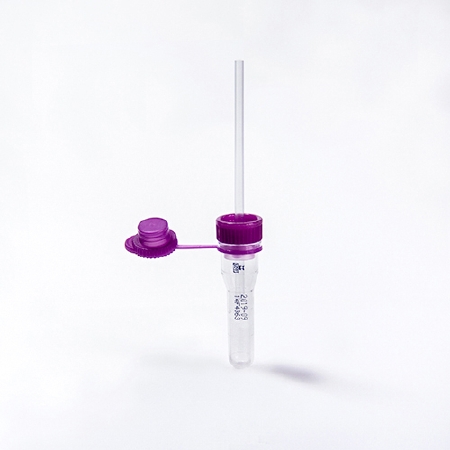 Picture of Safe-T-Fill® Capillary Blood Collection Tube Whole Blood Tube K2 EDTA Additive 10.8 X 46.6 mm 200 µL Purple Pierceable Attached Cap Plastic Tube077051