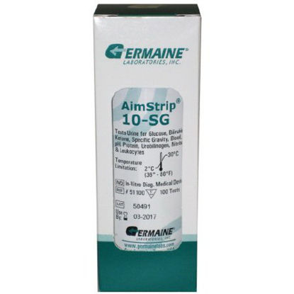 Picture of Reagent AimStrip® General Chemistry Glucose, Bilirubin, Ketone, Specific Gravity, Blood, pH, Protein, Urobilinogen, Nitrite, Leukocytes For AimStrip® Urine Analyzer 100 Tests51100