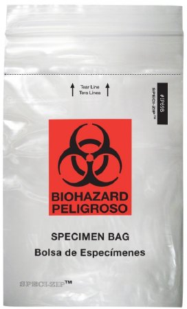 Picture of Specimen Transport Bag with Document Pouch Speci-Zip® 6 X 9 Inch Polyethylene Zip Closure Biohazard Symbol NonSterileIP69B