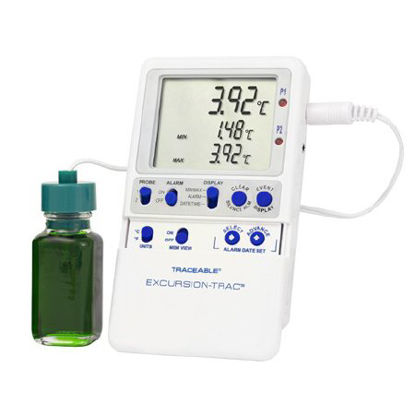 Picture of Datalogging Refrigerator / Freezer Thermometer Traceable® Excursion-Trac™ Fahrenheit / Celsius -58° to +158°F (-50° to +70°C) Bottle Probe Multiple Mounting Options Battery Operated94460-07
