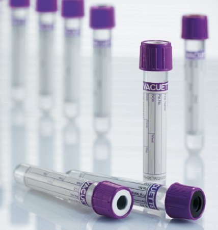 Picture of VACUETTE® Venous Blood Collection Tube Round Bottom K2 EDTA Additive 13 X 75 mm 2 mL Lavender / White Ring Pull Cap Polyethylene Terephthalate (PET) Tube454428
