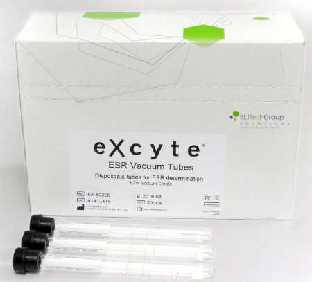 Picture of Excyte® Vacuum Tube Venous Blood Collection Tube Erythrocyte Sedimentation Rate (ESR) Sodium Citrate Additive 8 X 120 mm 1 mL Black Conventional Closure Glass TubeEX-50205