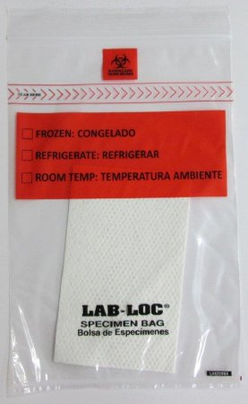 Picture of Specimen Transport Bag with Document Pouch and Absorbent Pad Lab-Loc® 6 X 9 Inch LDPE Zip Closure Biohazard Symbol / Storage Instructions NonSterileLABZ69BA