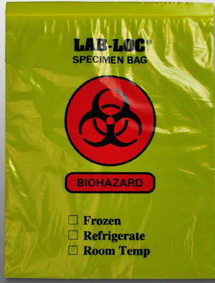 Picture of Specimen Transport Bag Lab-Loc® 12 X 15 Inch LDPE Zip Closure Biohazard Symbol / Storage Instructions NonSterileLAB221215YE