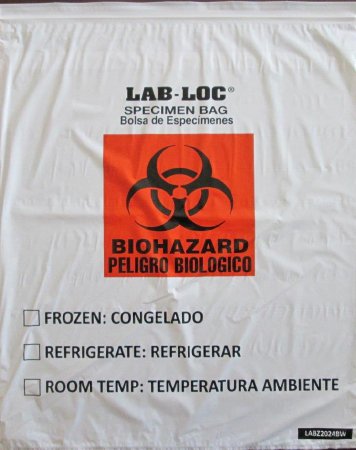 Picture of Specimen Transport Bag with Document Pouch Lab-Loc® 20 X 24 Inch LDPE Zip Closure Biohazard Symbol / Storage Instructions NonSterileLABZ2024BW